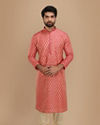 Dark Peach Jacquard Kurta Set image number 1